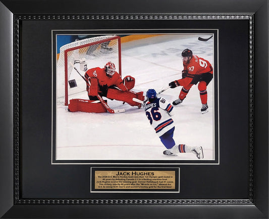 Jack Hughes Photograph - Golden Goal - Framed 13x16