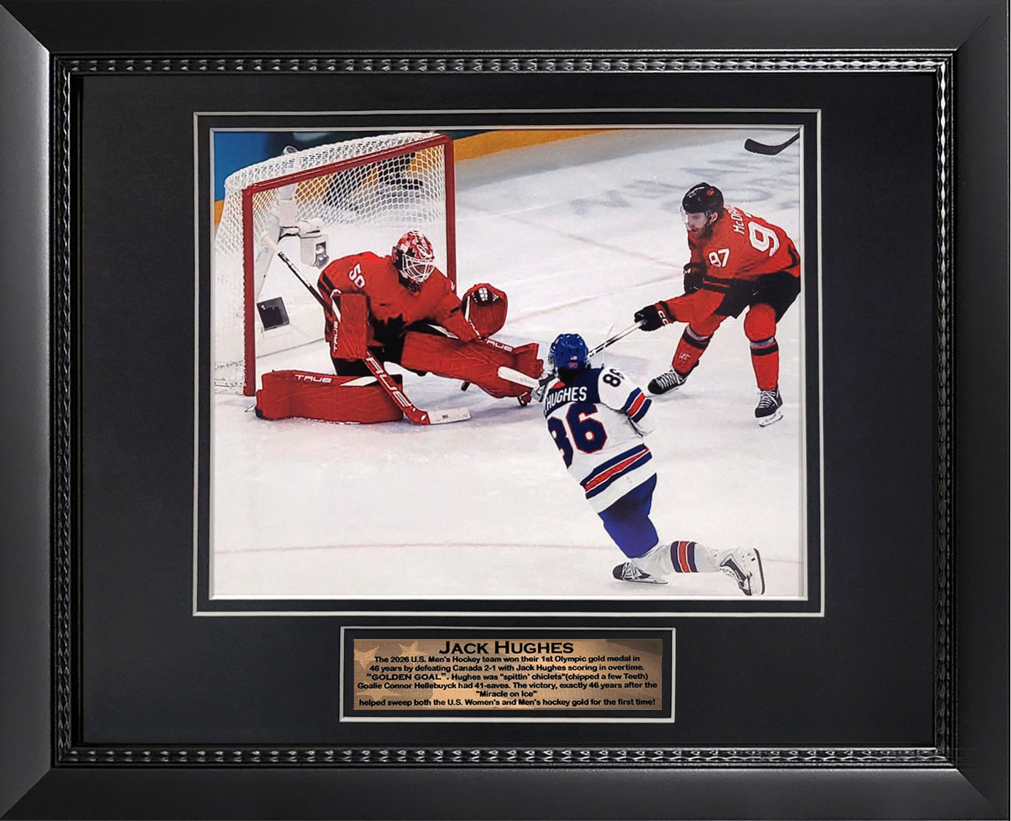 Jack Hughes Photograph - Golden Goal - Framed 13x16