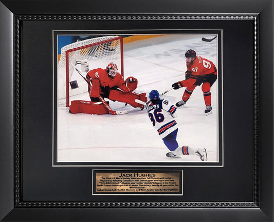 Jack Hughes Photograph - Golden Goal - Framed 13x16