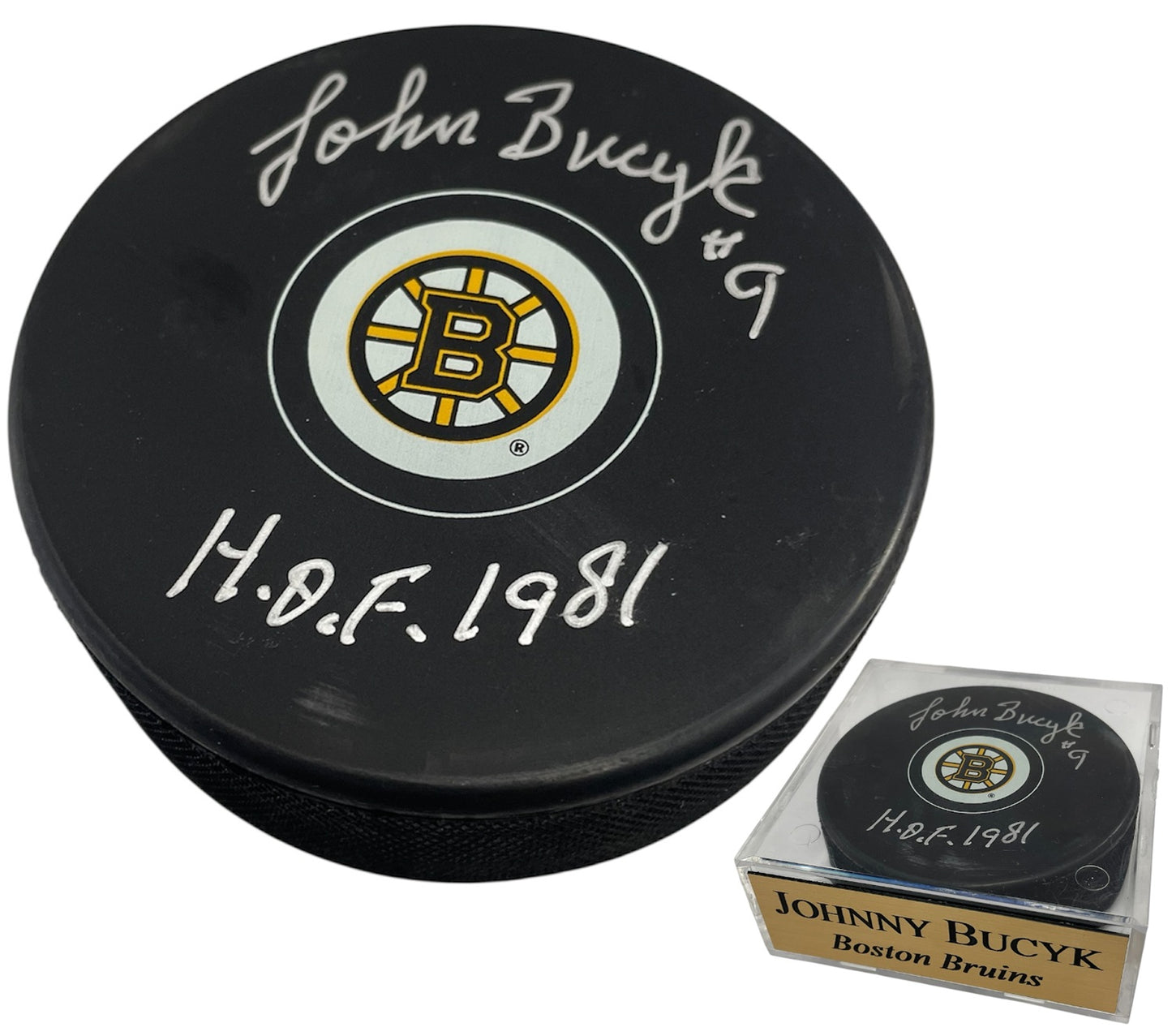 Johnny Bucyk Autograph Puck - Spoke B - Boston Bruins