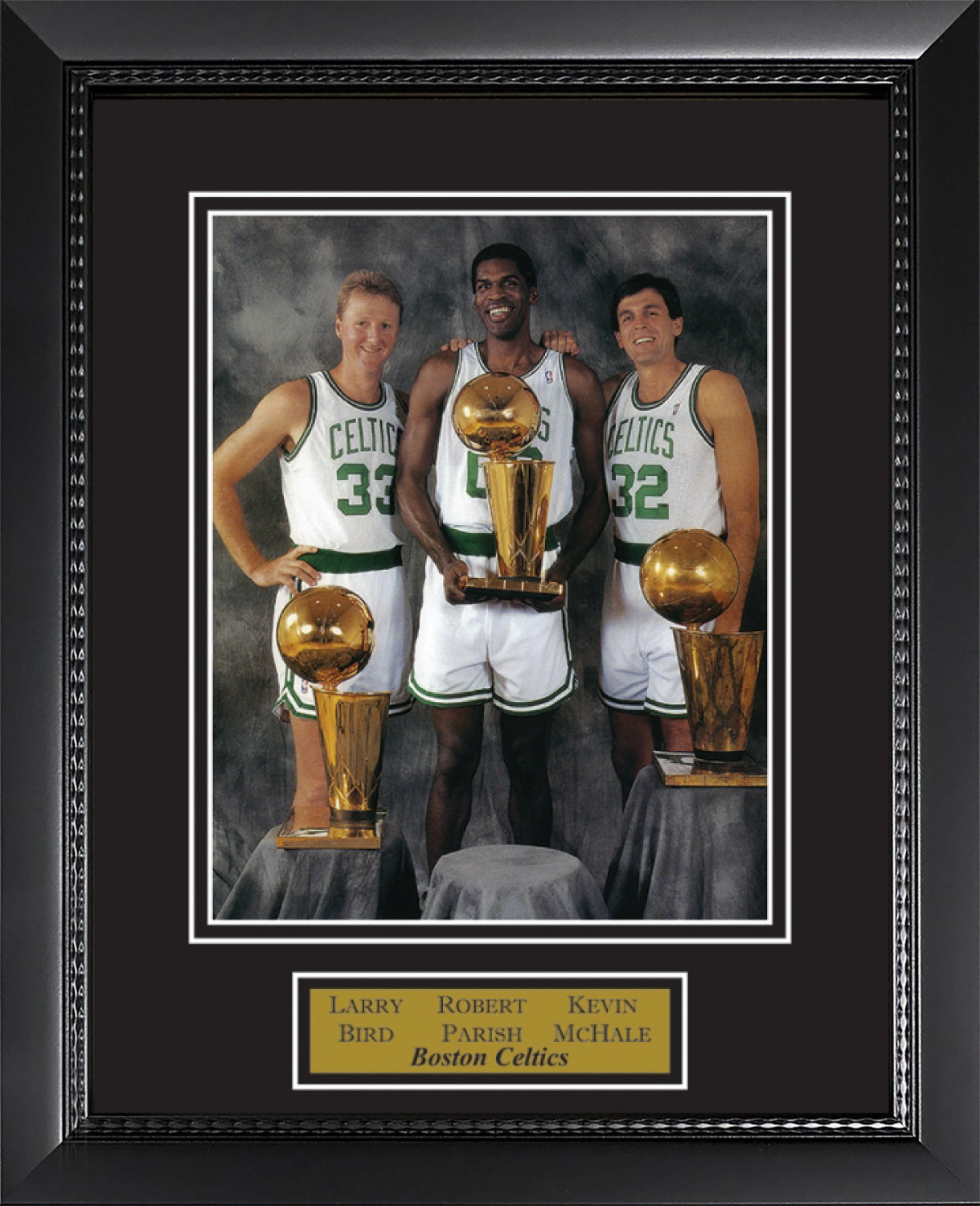 Larry Bird, Robert Parish, Kevin McHale, Photo The Big Three with NBA Trophy 11x14