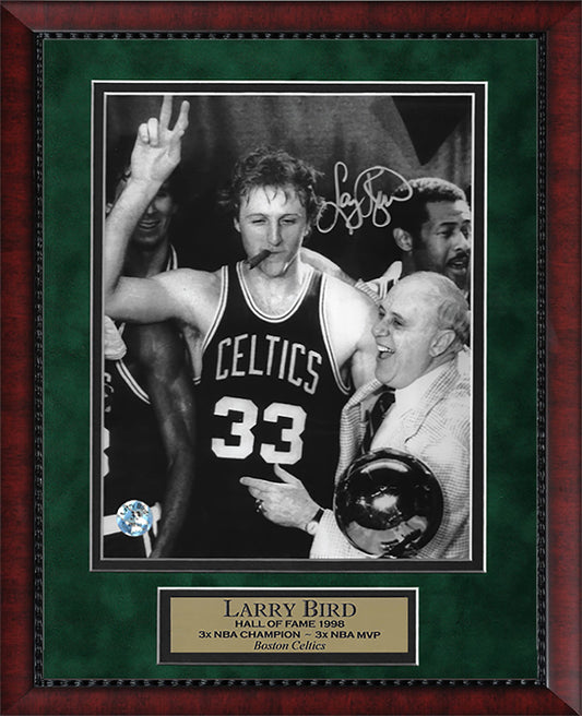Larry Bird Autograph Photo With Cigar & Red Auerbach 11x14