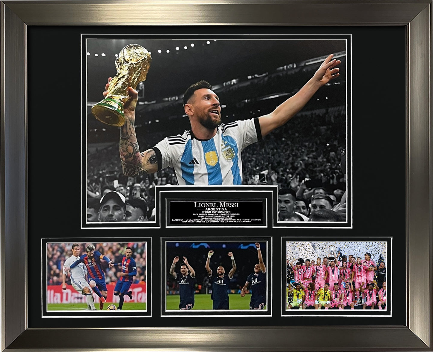 Lionel Messi Photograph - Champion Collage - Framed 18x22