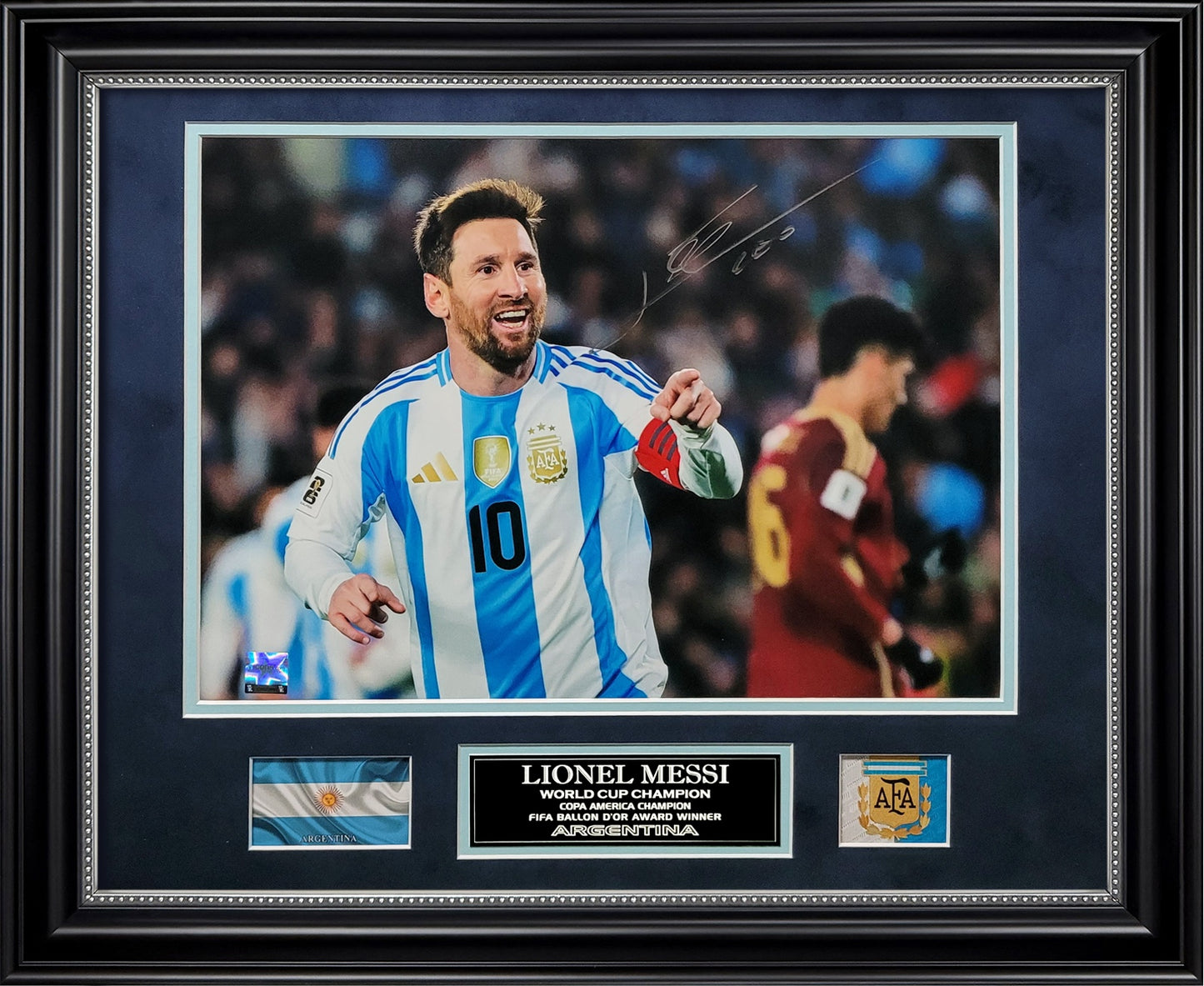Lionel Messi Autograph Photo - Argentina National Team - Framed 18x22 - Icons Authentication