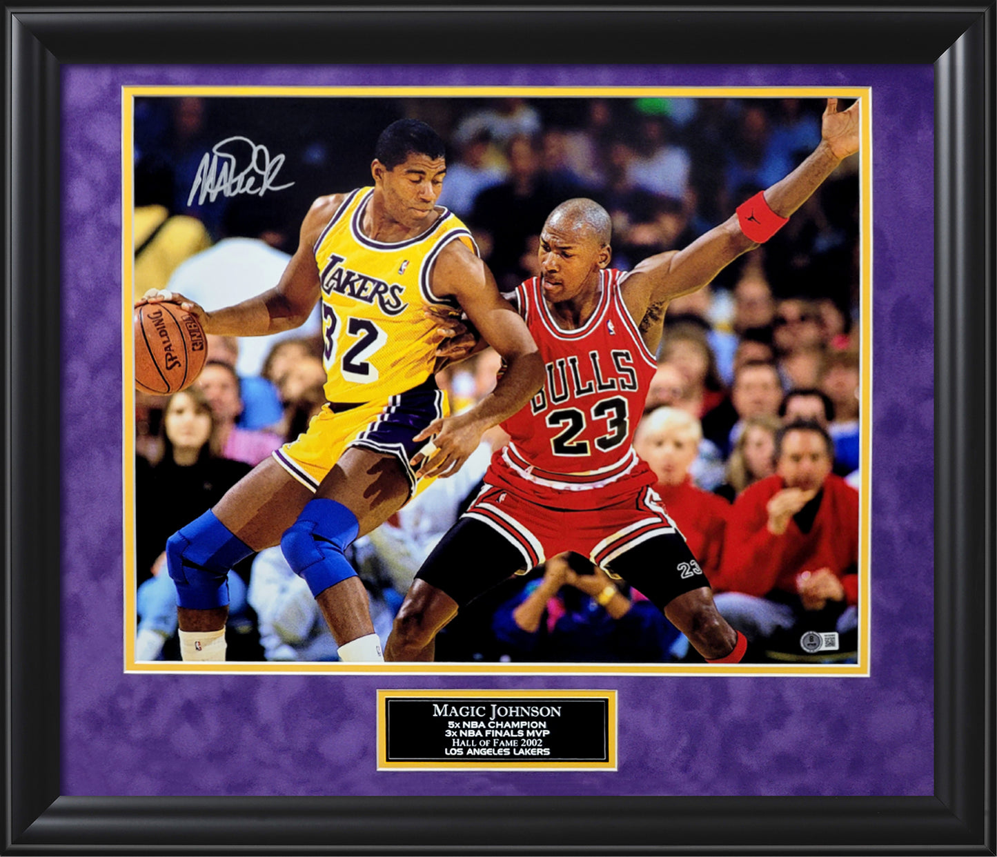 Magic Johnson Autograph 16x20 Photo - Vs Jordan - Los Angeles Lakers - Framed 23x27 - Beckett Authentication