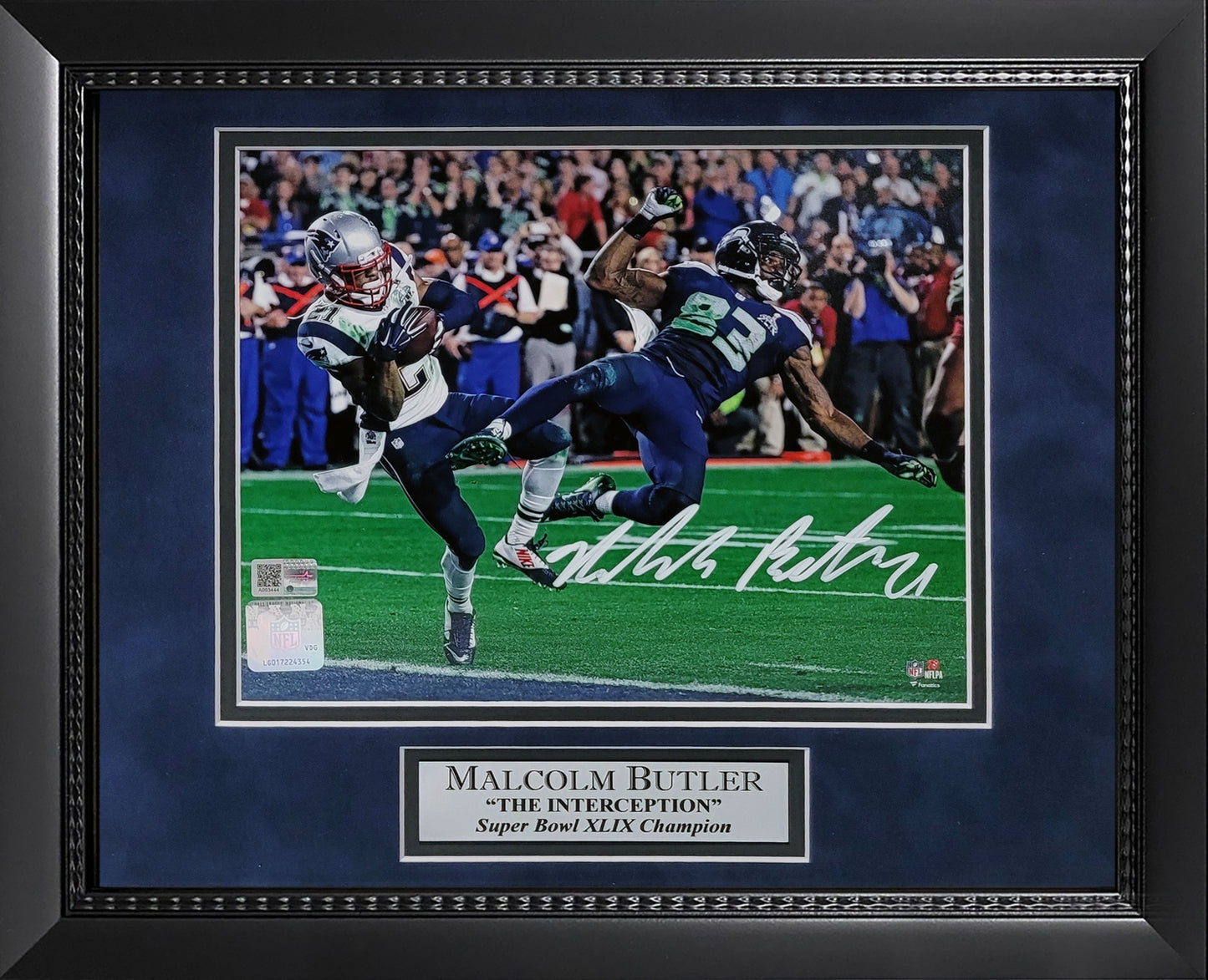 Malcolm Butler Autograph 8x10 Photo - Super Bowl 49 Interception - New England Patriots - Framed 13x16 - New England Picture Authentication