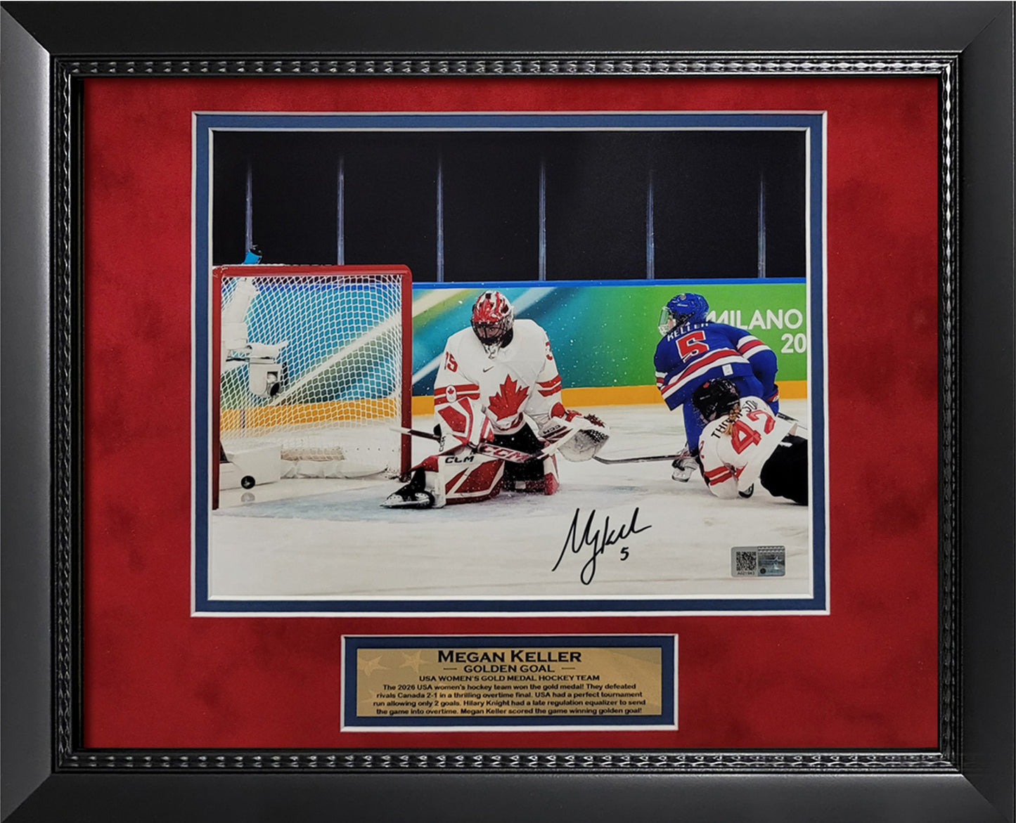 Megan Keller Autograph 8x10 Photo - Golden Goal - Team USA - Framed 13x16 - New England Picture Authentication