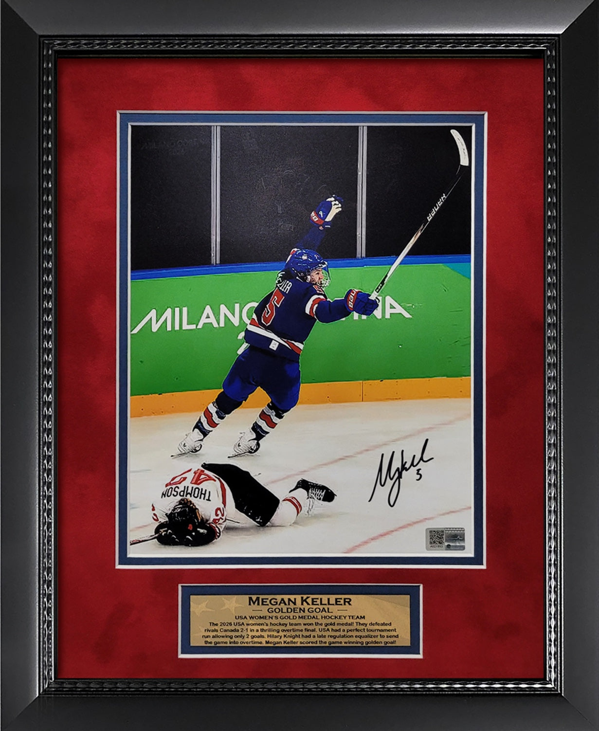 Megan Keller Autograph 8x10 Photo - Goal Celebration - Team USA - Framed 13x16 - New England Picture Authentication