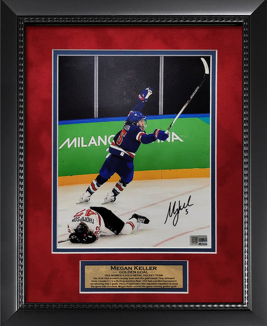 Megan Keller Autograph 8x10 Photo - Goal Celebration - Team USA - Framed 13x16 - New England Picture Authentication