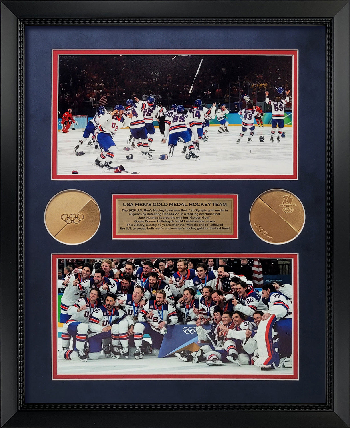 USA Men's Hockey Photographs - Gold Medal Collage - Framed 18x22