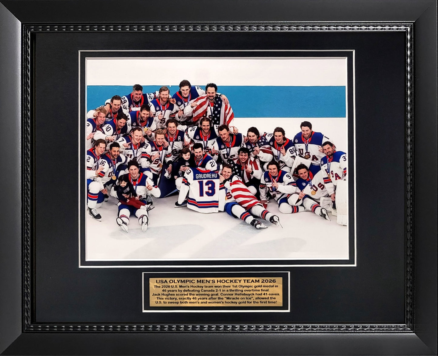 USA Men's Hockey Photograph - Gold Medalists - Framed 13x16