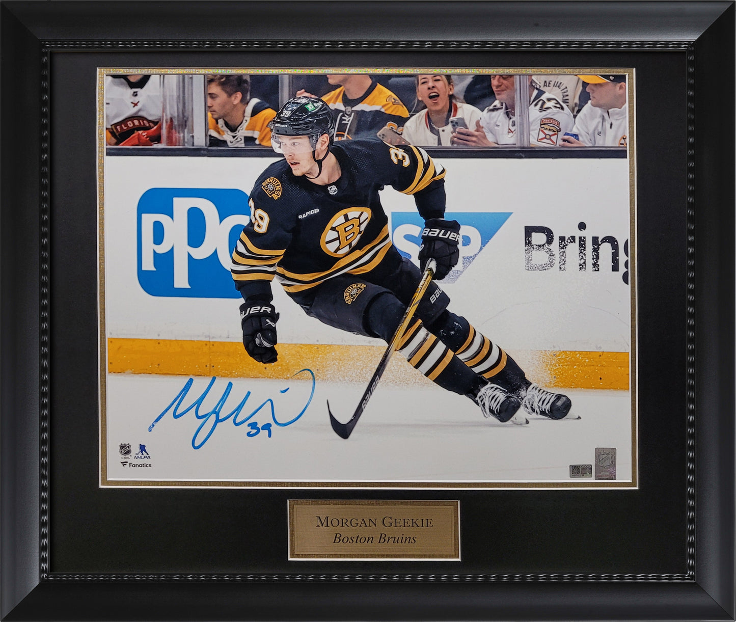 Morgan Geekie Autograph 16x20 Photo - Boston Bruins - Framed 23x27 - New England Picture Authentication