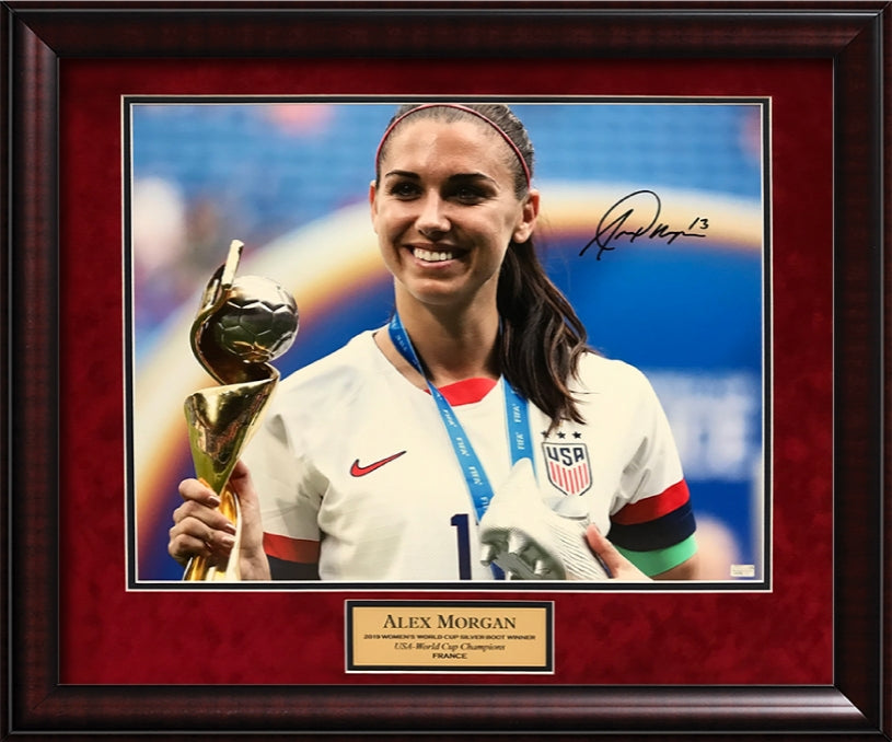 Alex Morgan Autograph Photo World Cup 2019 with Trophy Framed 23x27
