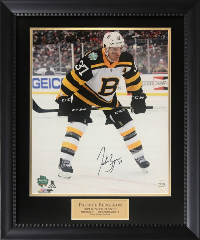 Patrice Bergeron Autograph Photo Winter Classic 2019 23x27 New England Picture Authentication