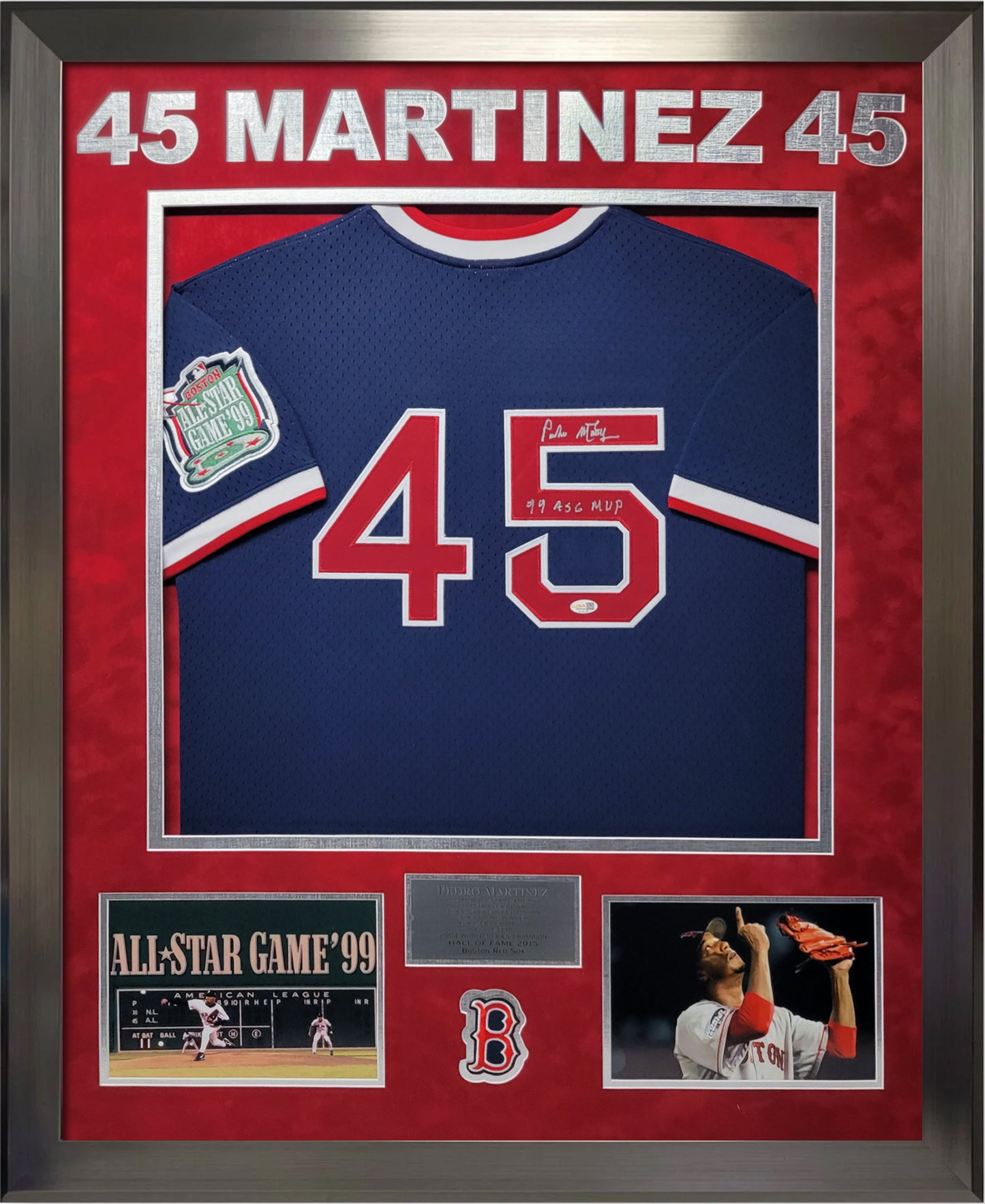 Pedro Martinez Autographed Jersey - 1999 All-Star Game - "99 ASG MVP" Inscription - Boston Red Sox - Framed 37x45 -