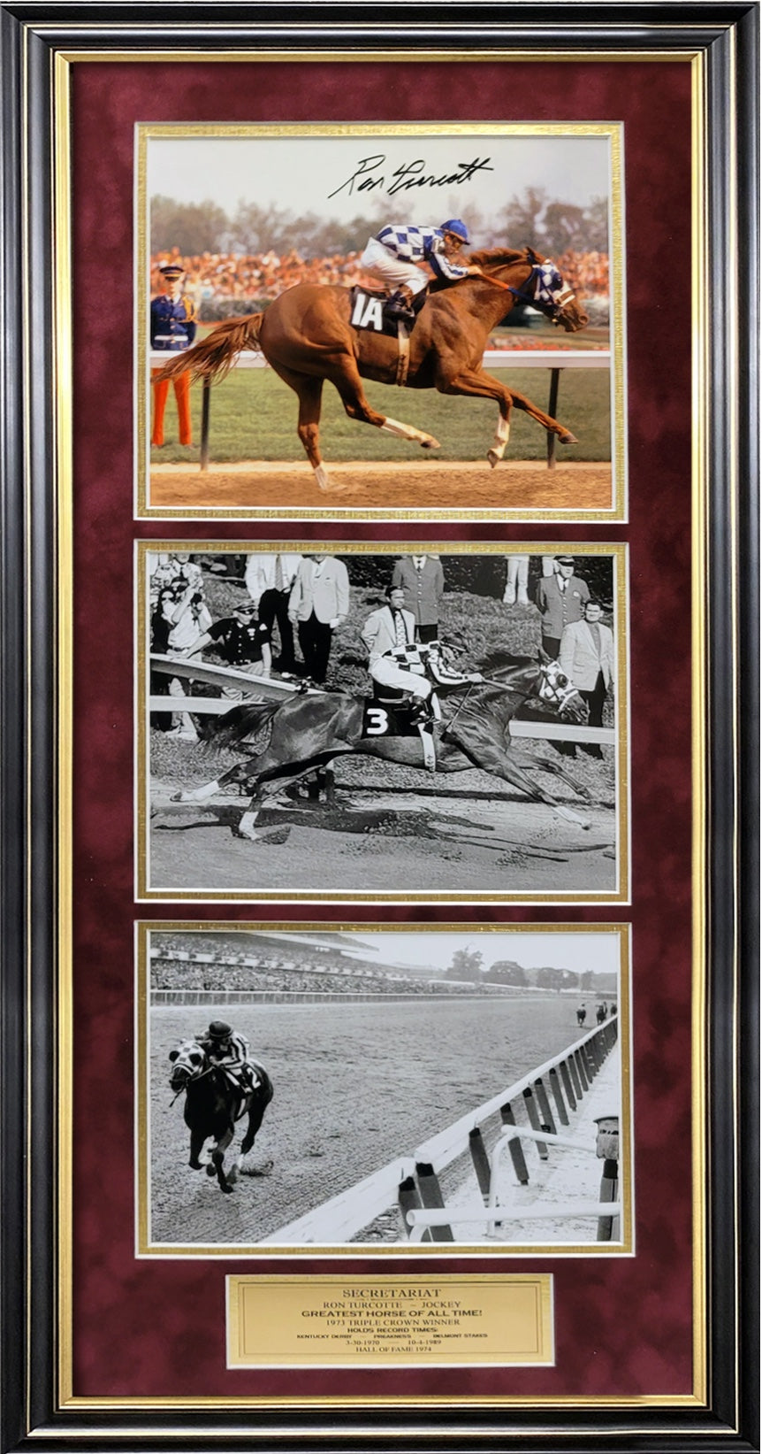 Ron Turcotte Autograph 8x10 Photo - Secretariat Collage - Framed 17x33 - New England Picture Authentication