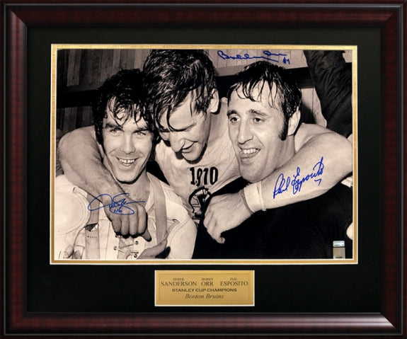 Derek Sanderson Bobby Orr Phil Esposito Triple Autograph 23x27 Great North Road America Authentication