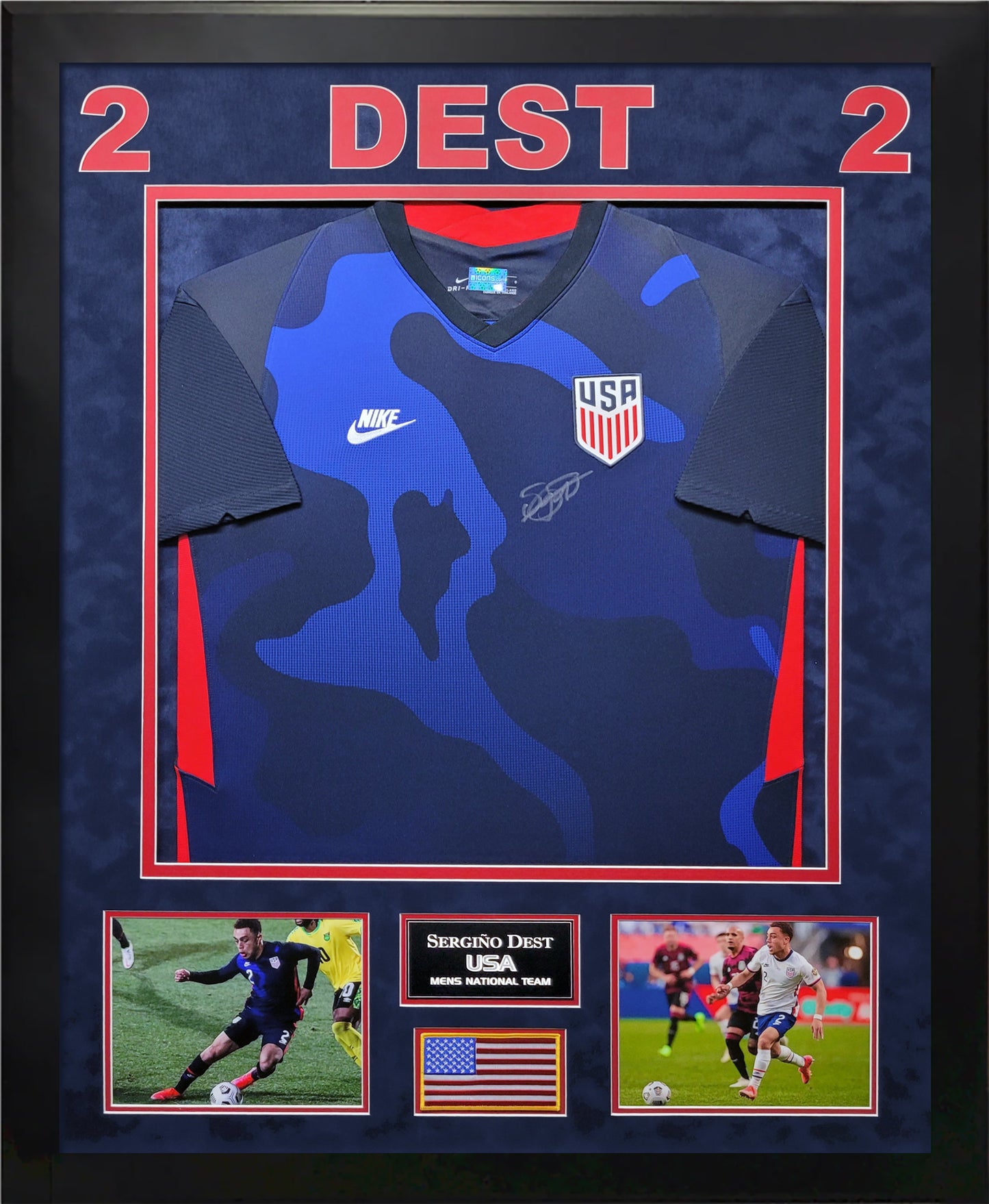 Sergino Dest Autograph Jersey - Team USA Away Uniform - Framed 37x45