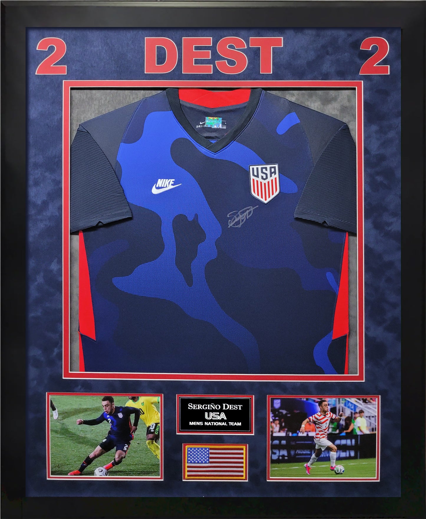 Sergino Dest Autograph Jersey - Team USA Away Uniform - Framed 37x45