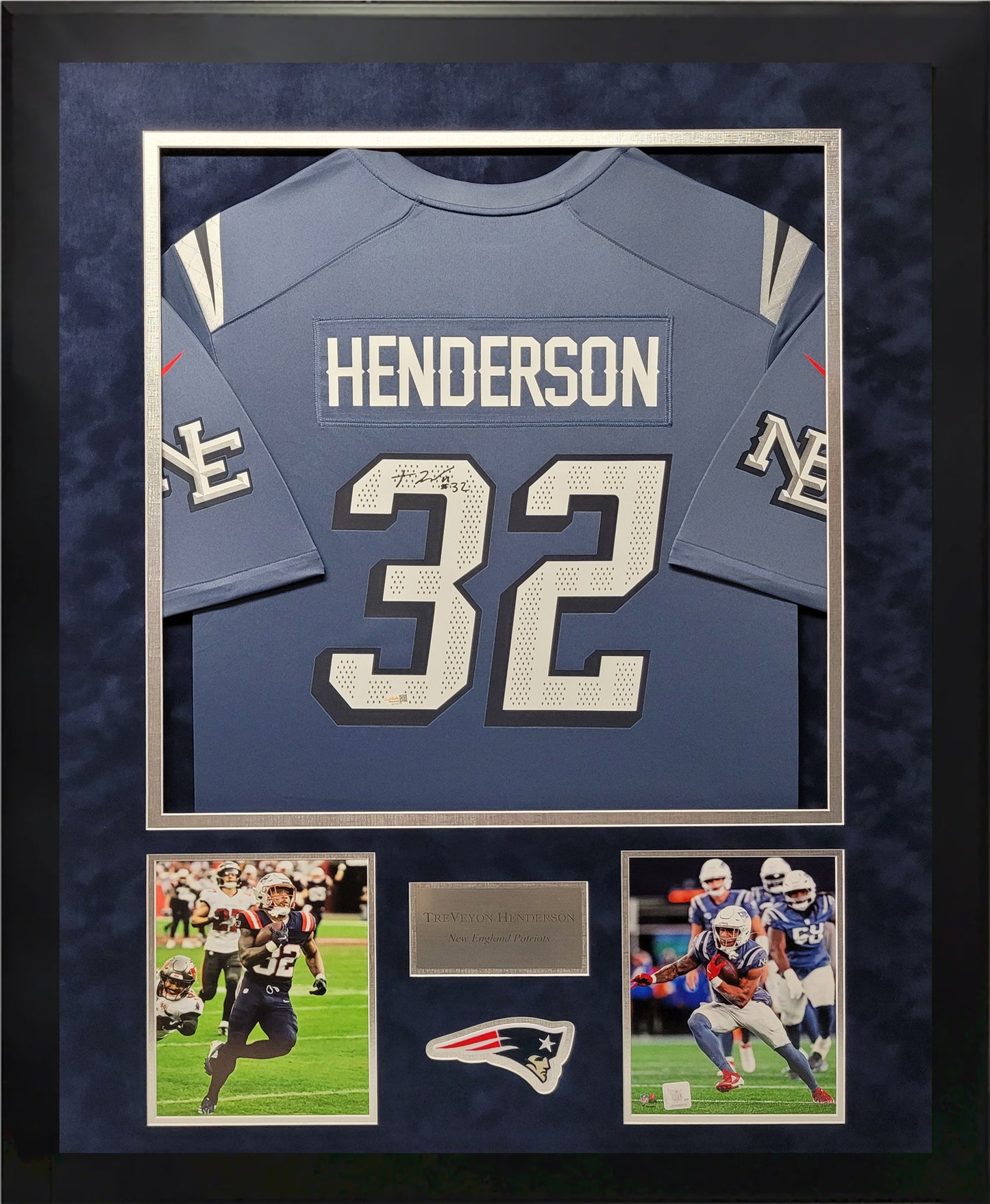 TreVeyon Henderson Autographed Jersey - Rivalry - New England Patriots - Framed 37x45 - JSA Authentication