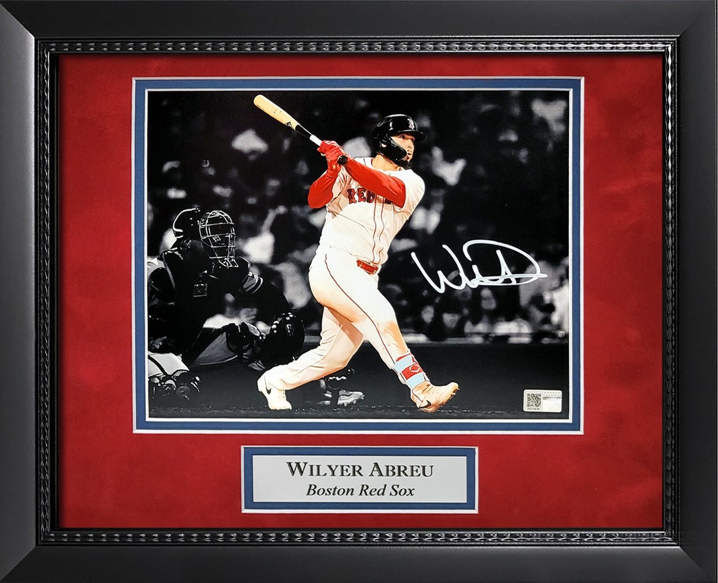 Wilyer Abreu Autograph 8x10 Photo - Swing Spotlight - Boston Red Sox - Framed 13x16 - New England Picture Authentication