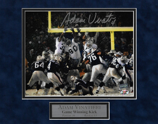 Adam Vinatieri Autograph Photo AFC Playoff Game 2002 Snow Kick 11 x 14