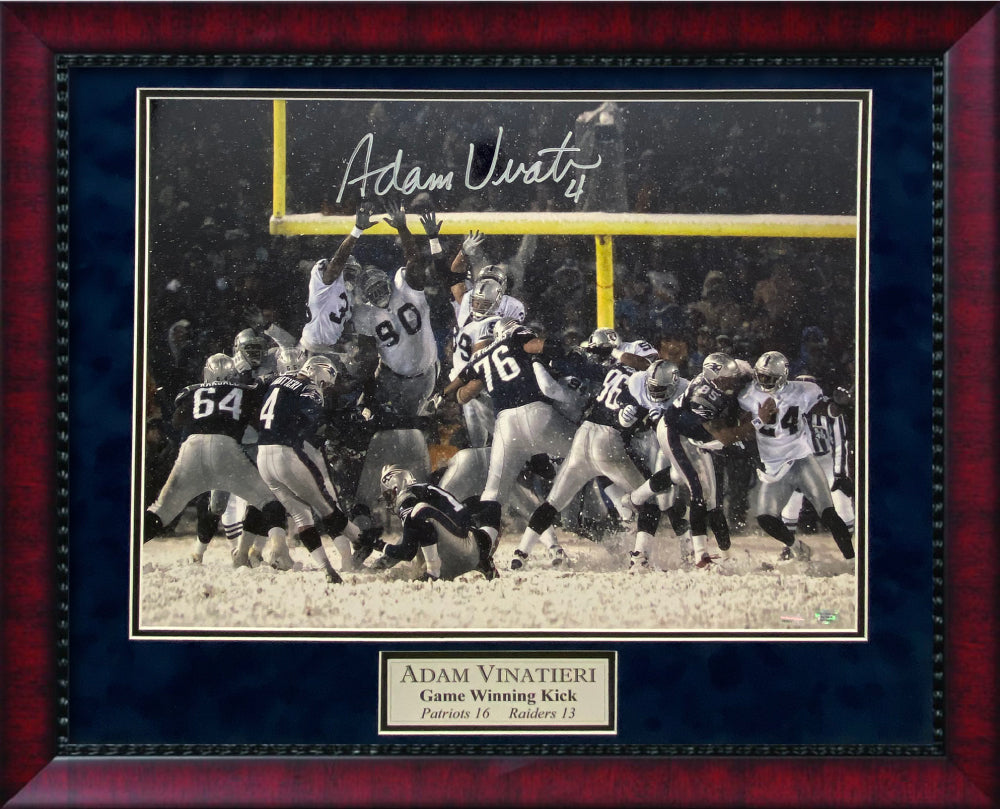 Adam Vinatieri Autograph Photo AFC Playoff Game 2002 Snow Kick 23x27 JSA Authentication