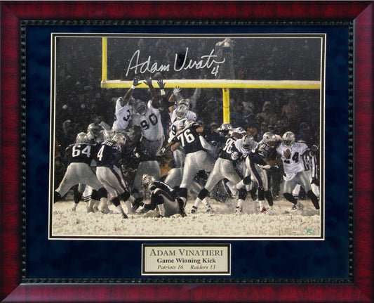 Adam Vinatieri Autograph Photo AFC Playoff Game 2002 Snow Kick 23x27 JSA Authentication