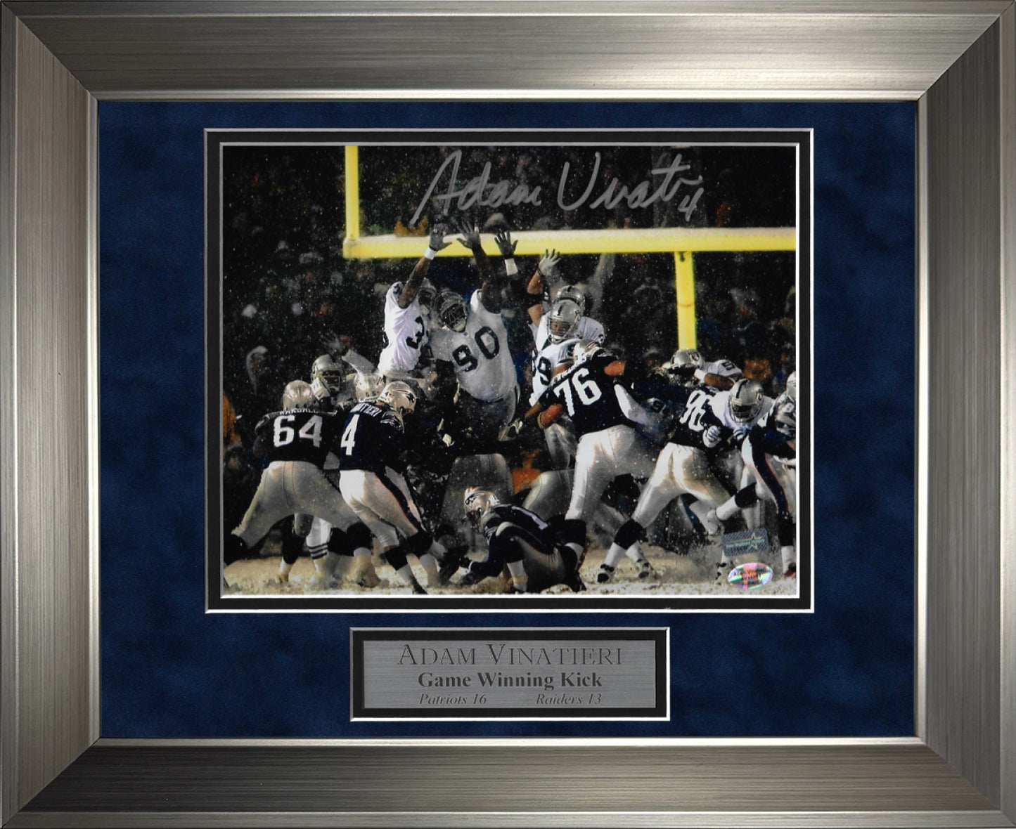 Adam Vinatieri Autograph Photo AFC Playoff Game 2002 Snow Kick 11 x 14