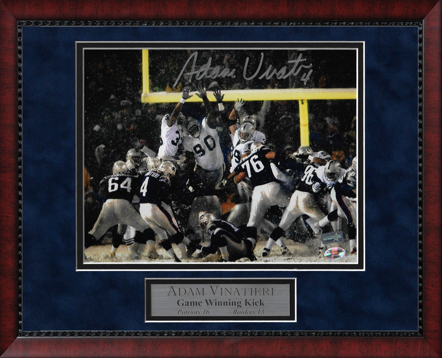 Adam Vinatieri Autograph Photo AFC Playoff Game 2002 Snow Kick 11 x 14