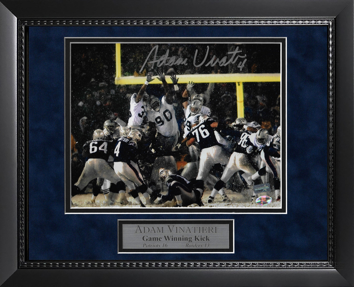 Adam Vinatieri Autograph Photo AFC Playoff Game 2002 Snow Kick 11 x 14