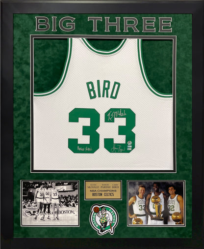 Kevin McHale Robert Parish Larry Bird Triple Signed Autograph Jersey Big Three Framed 37x45