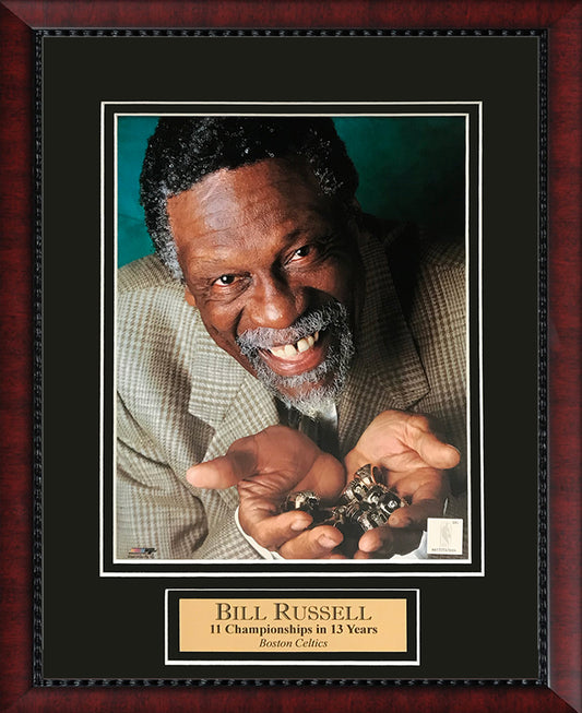 Bill Russell Photo Championship Rings In Hands 11x14