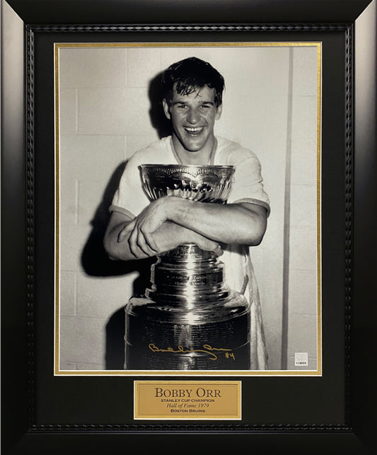 Bobby Orr Autograph Photo Hug Trophy 23x27 Great North Road America Authentication