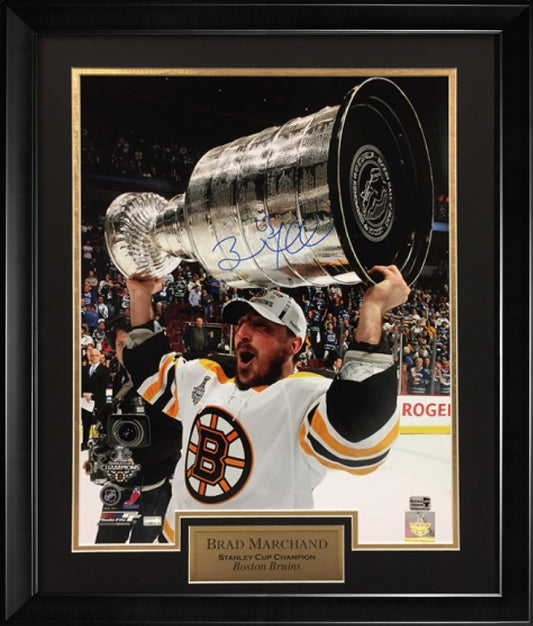 Brad Marchand Autograph Photo Hold Stanley Cup 23x27 New England Picture Authentication