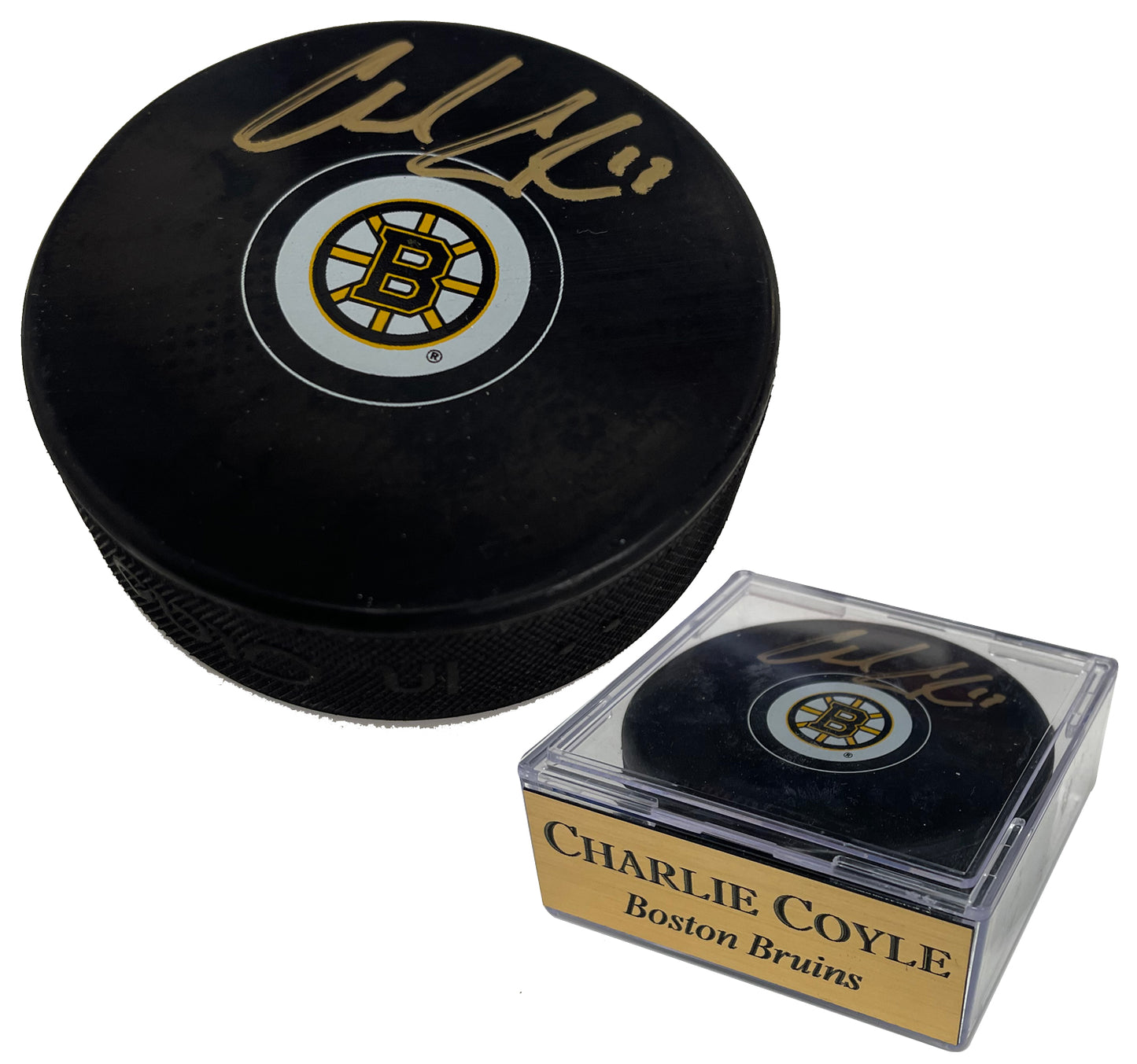 Charlie Coyle Autograph Puck Bruins Spoke B