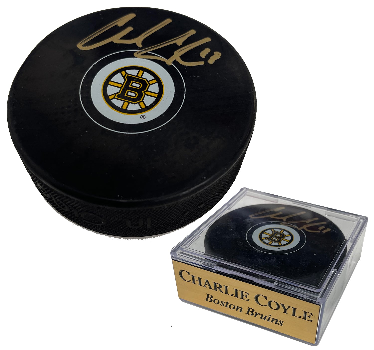 Charlie Coyle Autograph Puck Bruins Spoke B
