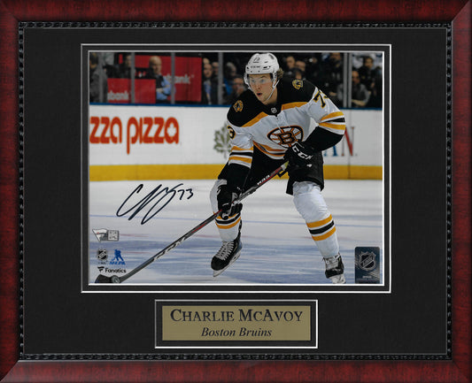 Charlie McAvoy Autograph Photo White Uniform Skate Close Up 11x14