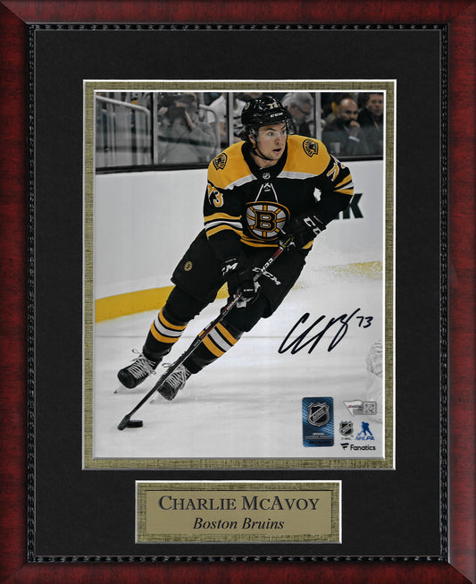 Charlie McAvoy Autograph Photo Black Uniform Skate Alone 11x14