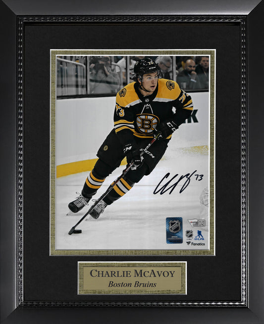 Charlie McAvoy Autograph Photo Black Uniform Skate Alone 11x14