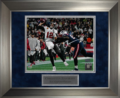 Christian Barmore Autograph Photo Pressuring Brady 11x14