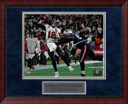 Christian Barmore Autograph Photo Pressuring Brady 11x14