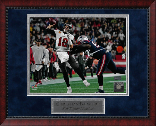 Christian Barmore Autograph Photo Pressuring Brady 11x14