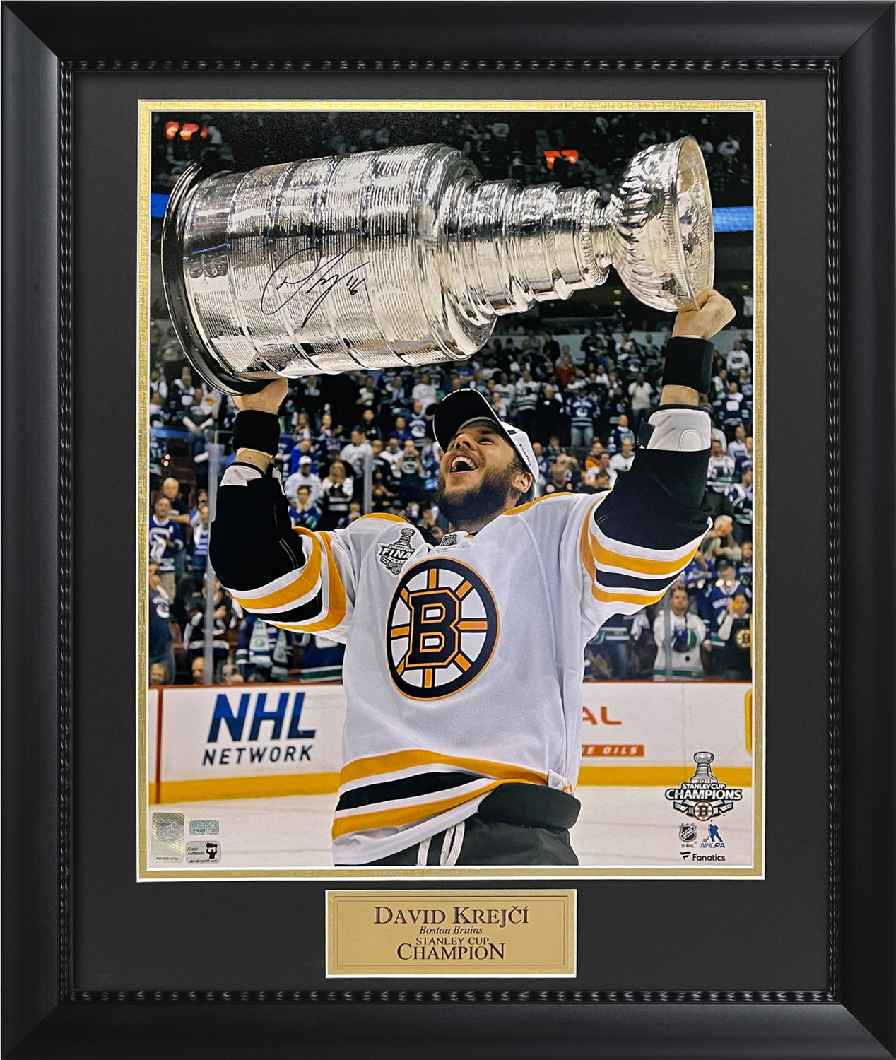 David Krejci Autograph Photo Holding Stanley Cup 23x27 New England Picture Authentication