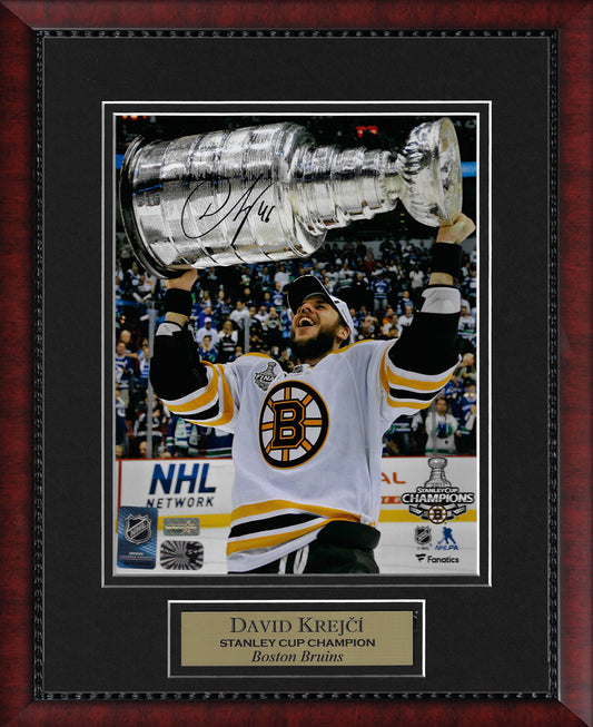 David Krejci Autograph Photo Holding Stanley Cup 11x14