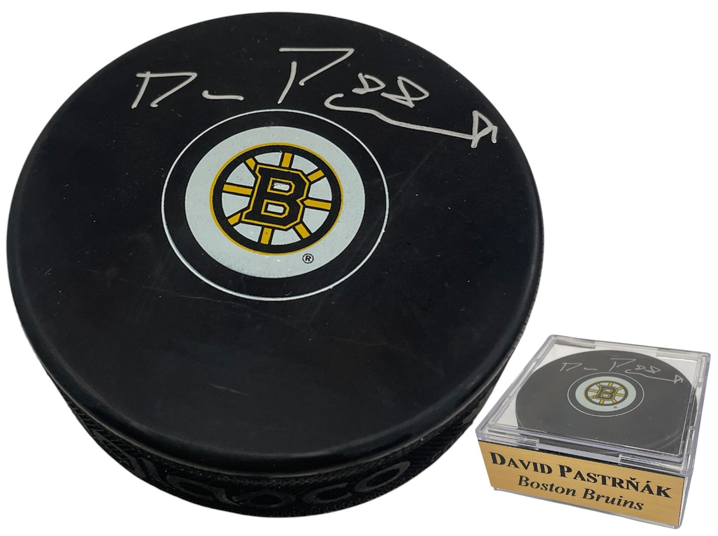 David Pastrnak Autograph Puck - Spoke B - Boston Bruins