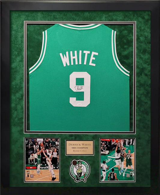 Derrick White Autographed Jersey - Boston Celtics - Framed 37x45 - JSA Authentication