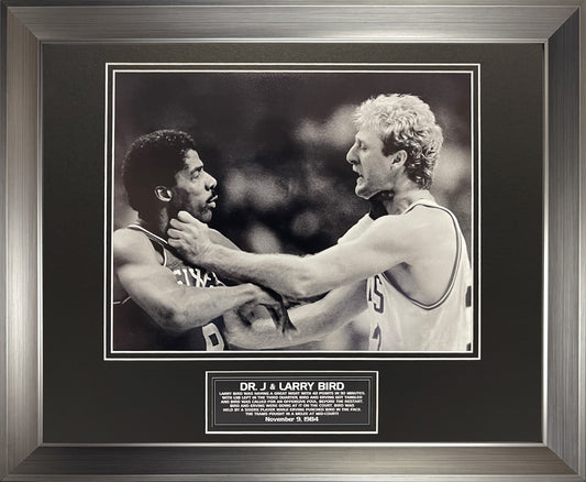 Dr. J & Larry Bird Photograph - 1984 Fight - Philadelphia 76ers - Boston Celtics - Framed 18x22