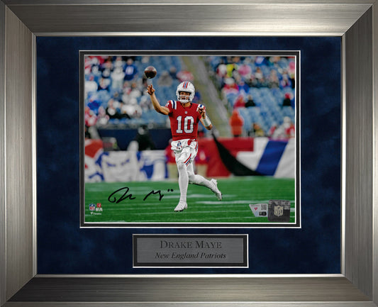 Drake Maye Autograph 8x10 Photo - Throw Ball - New England Patriots - Framed 13x16 - Fanatics Authentication