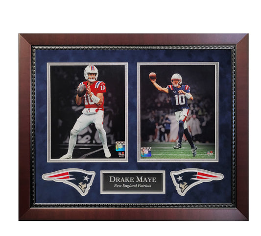 Drake Maye 8x10 Photos - 2 Way Collage - New England Patriots - Framed 18x22